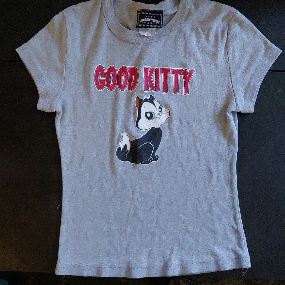 Vintage 90s Classic Warner Brothers Gray 'Good Kitty' Short Sleeve Tee Size S